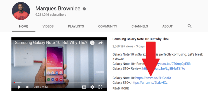 Marques Brownlee YouTube affiliate example