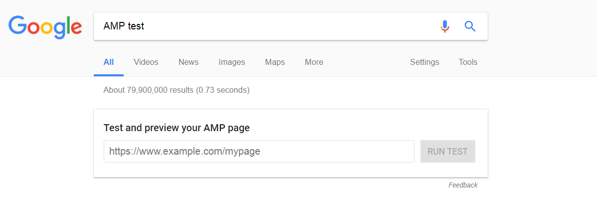 Google AMP test example