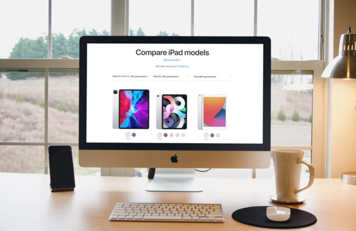 Compare iPad models webpage open on iMac