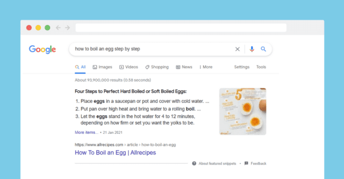 Example of a list Featured Snippet on Google