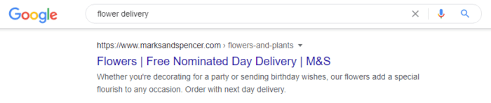 Google result for M&S nominated-day flower delivery
