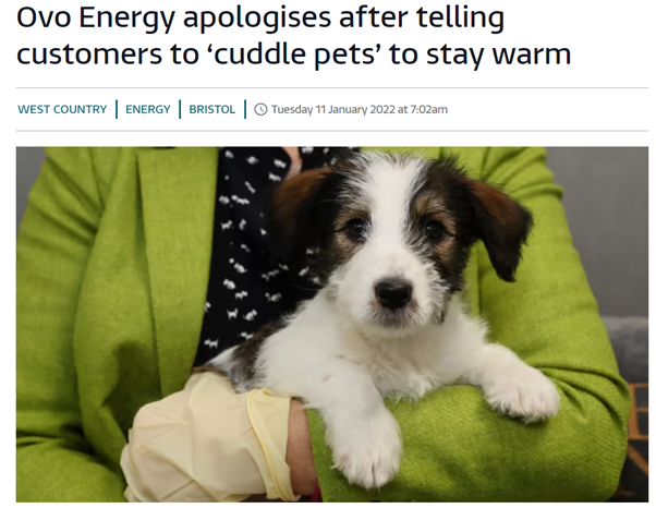 Ovo energy apologise after telling customers to cuddle - Glass-Digital